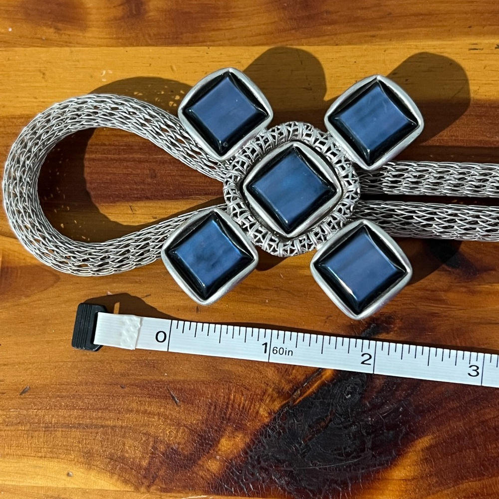 Handmade vintage Silver Mesh Lariat belt with Blue Stone Buckle Accent - Picture 10 of 10
